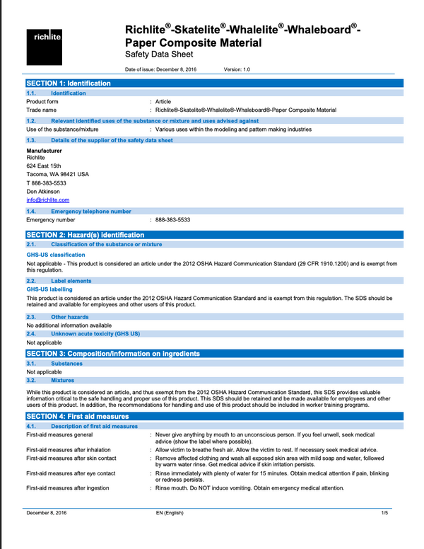 Richlite MSDS