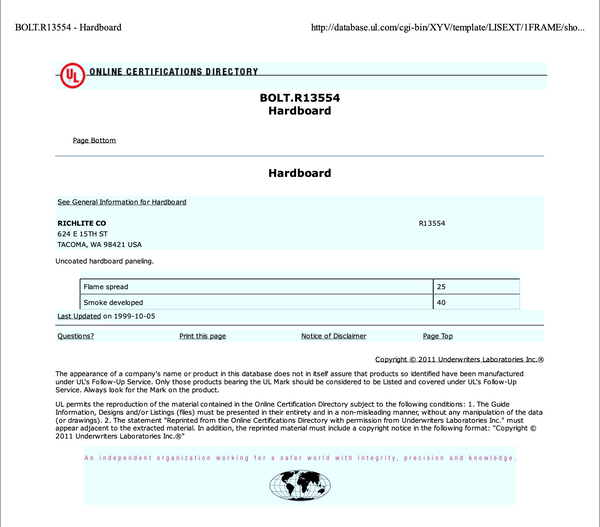 Class A Fire Rating UL 723 / ASTM E84