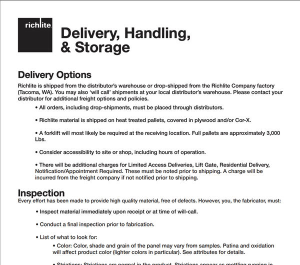 Delivery, Handling & Storage