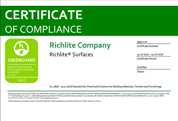 UL 2818 Greenguard Gold Certificate
