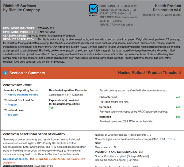 Health Product Declaration (HPD)
