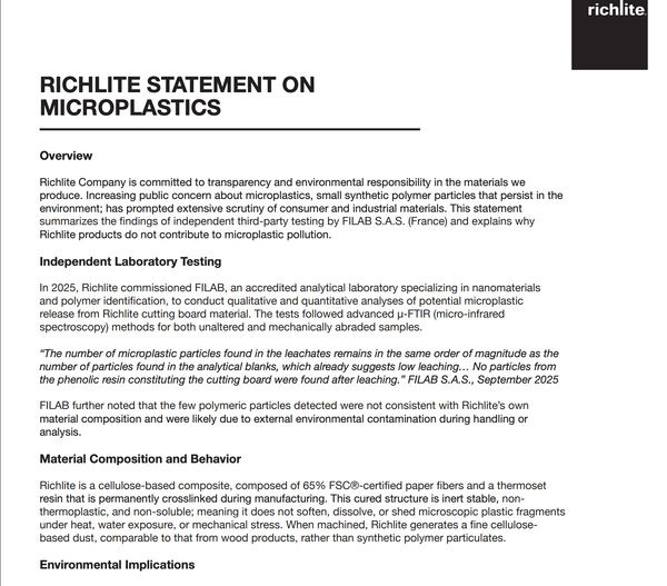 Richlite Microplastics Statement