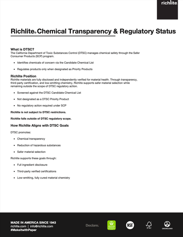 Richlite Chemical Transparency & Regulatory Status
