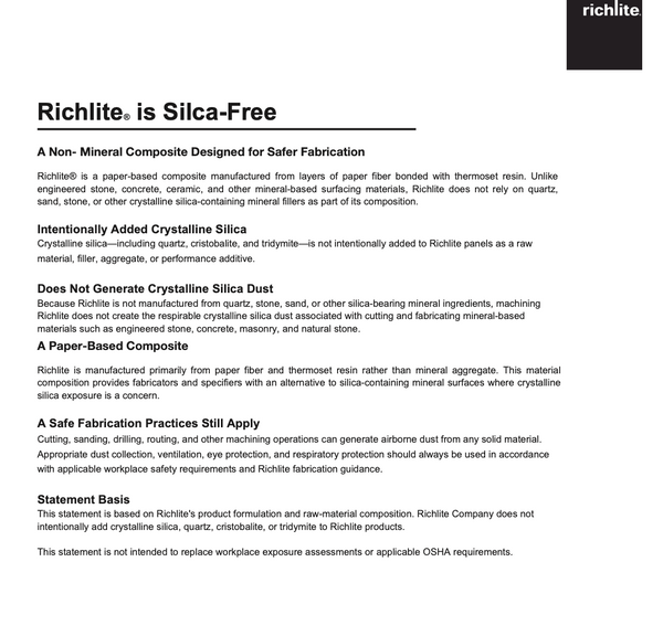 Richlite is Silca-Free