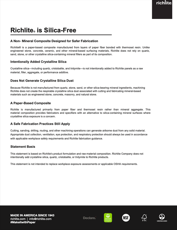 Richlite is Silica-Free